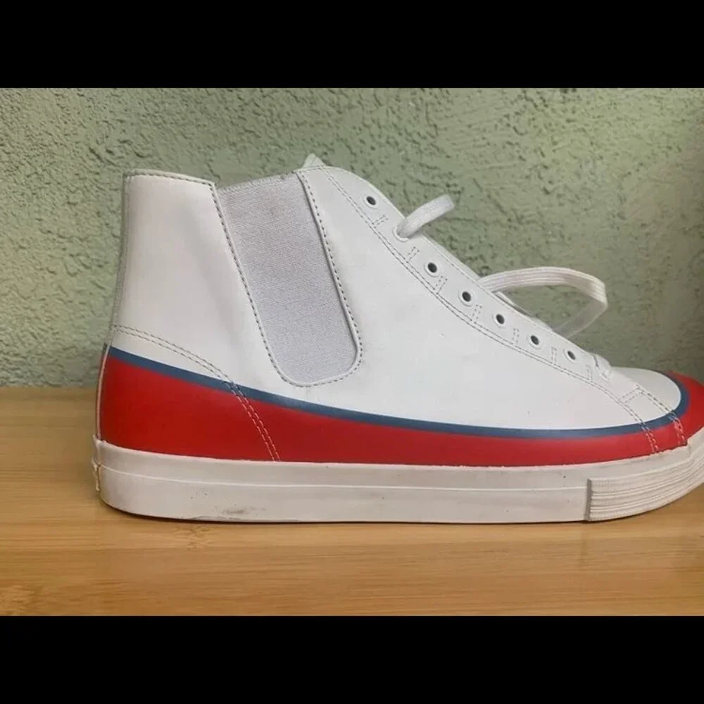 Size 12 - Umbro by Kim Jones Stripe Hi‎ Leather-A White Red Athletic Sneakers
